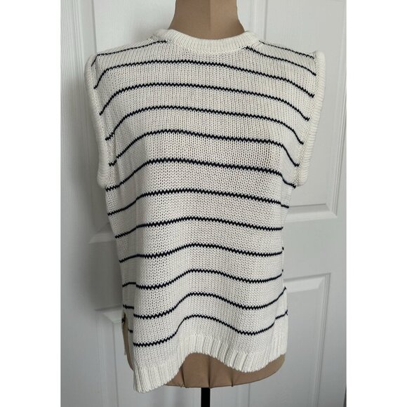 Madewell Striped Melina Puff Trim Sleeveless Sweater Top Ivory/Navy Size XXS - Picture 1 of 8